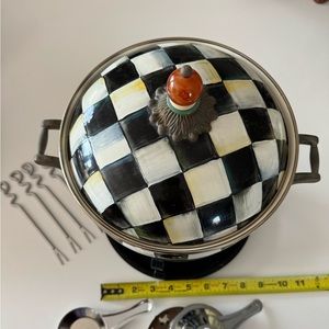 McKenzie Childs fondue kit. Courtley check pot with all the accessories.